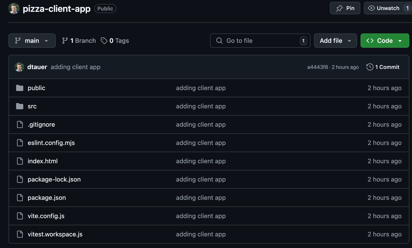 React client app files in a GitHub repo