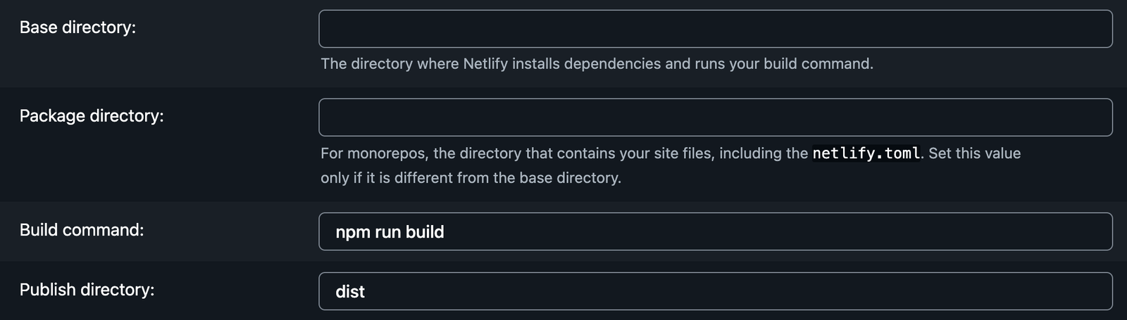 Netlify configuration settings